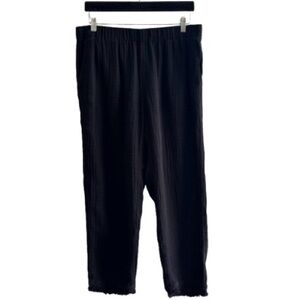Eileen Fisher Organic Cotton Gauze Pant Black Cropped Raw Hem Minimal Lagenlook